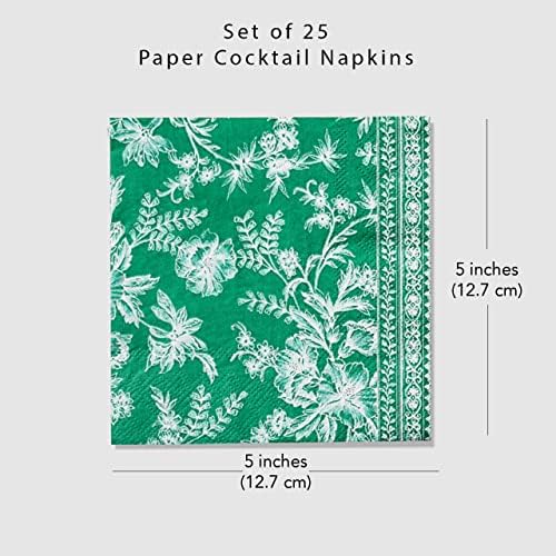 מפיות קוקטייל נייר פרחוני ירוק של הקוטרי | מפיות נייר ירוק ולבן יפהפיות למקלחת כלה ותינוקות, מסיבת תה, מסיבת גן, מסיבת